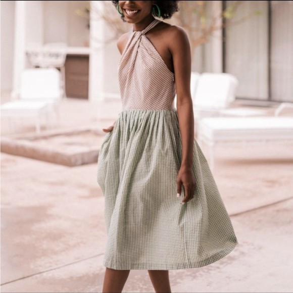 GAL MEETS GLAM Alma Two- Color Gingham Halter Neck Dress 20 - Picture 3 of 15